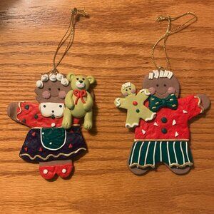 SET OF 2 RUBBER GINGERBREAD FIGURES, MALE AND FEMALE, CHRISTMAS ORNAMENTS